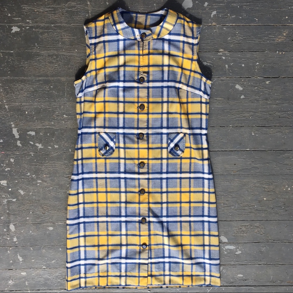 Vintage 1960s Blue and Yellow Plaid Dress